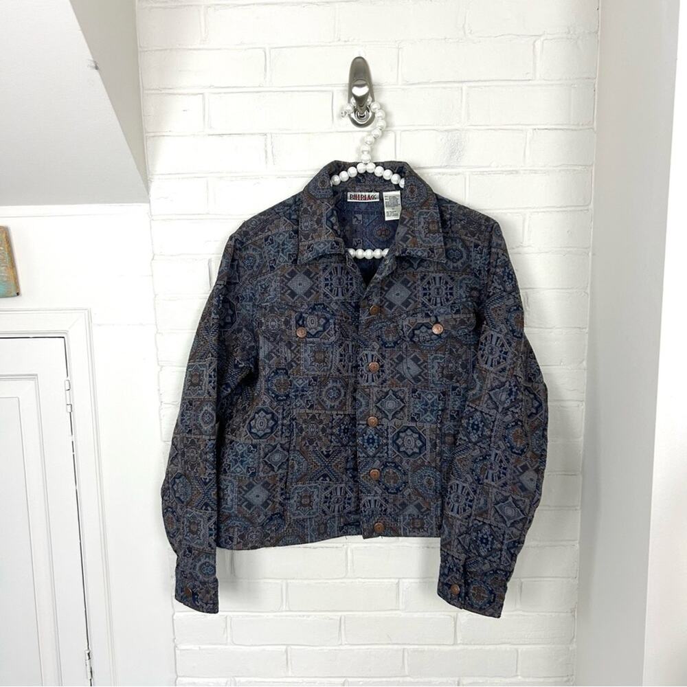 Vintage Bill Blass Patterned Tapestry Trucker Jacket Size M